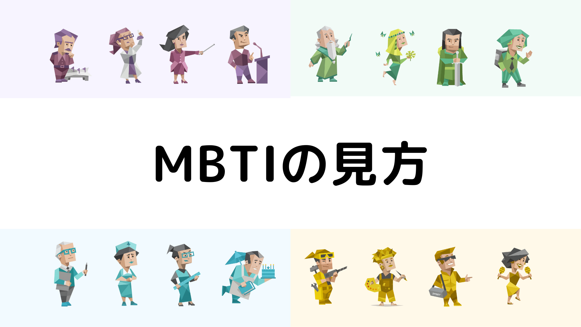 MBTIの見方と4文字の意味、結果の読み方をわかりやすく解説するアイキャッチ画像